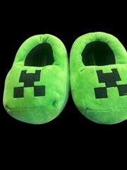 Minecraft Creeper Kids Slippers Green Plush Non Slip Soles 2-3 Youth