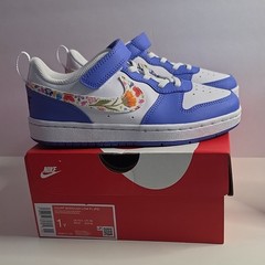 Nike Court Borough Low FL (PS) Unisex Kids Hook & Loop Blue/White Floral 1Y