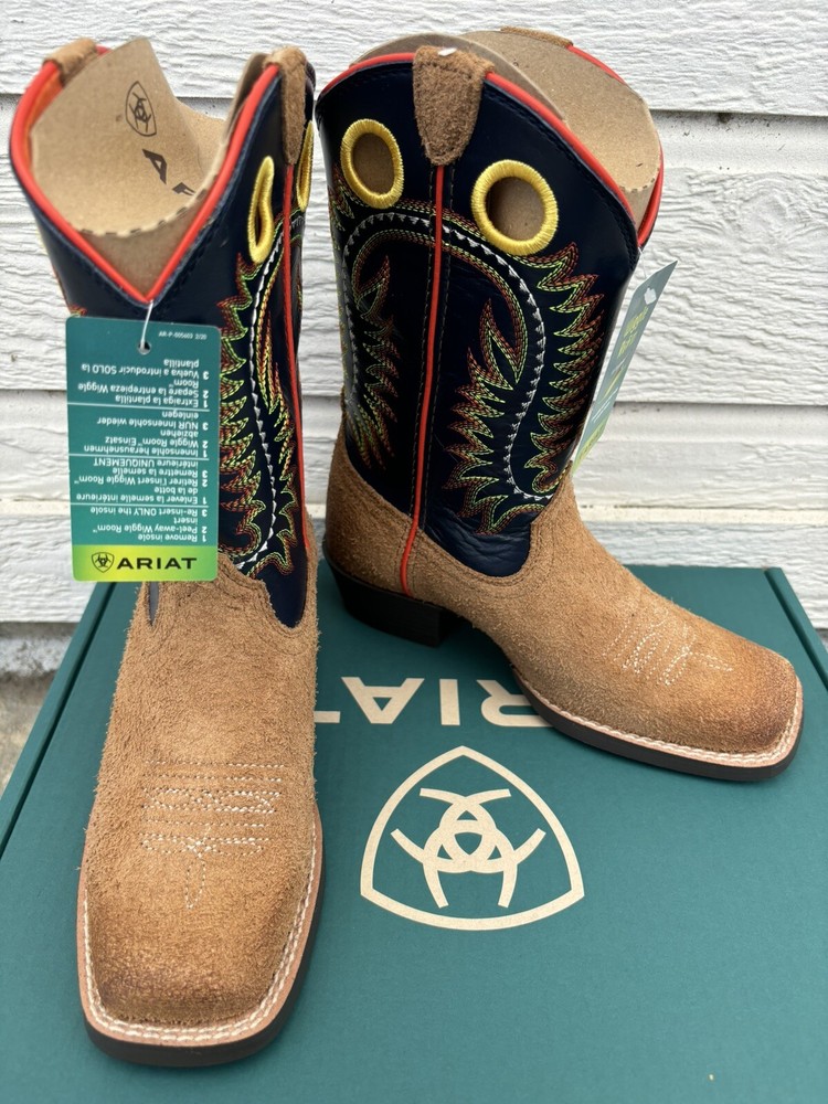 Ariat Derby Monroe Kids Size 3.5 M Tan Roughout / Inkwell Buckaroo Cowboy Boots
