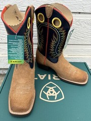 Ariat Derby Monroe Kids Size 3.5 M Tan Roughout / Inkwell Buckaroo Cowboy Boots