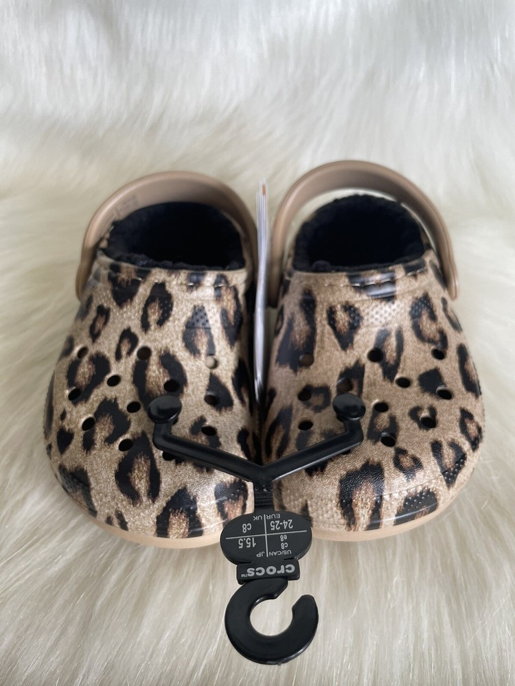 NEW Crocs Size C8 Kids Classic Lined Out of This World Clog Leopard Gold