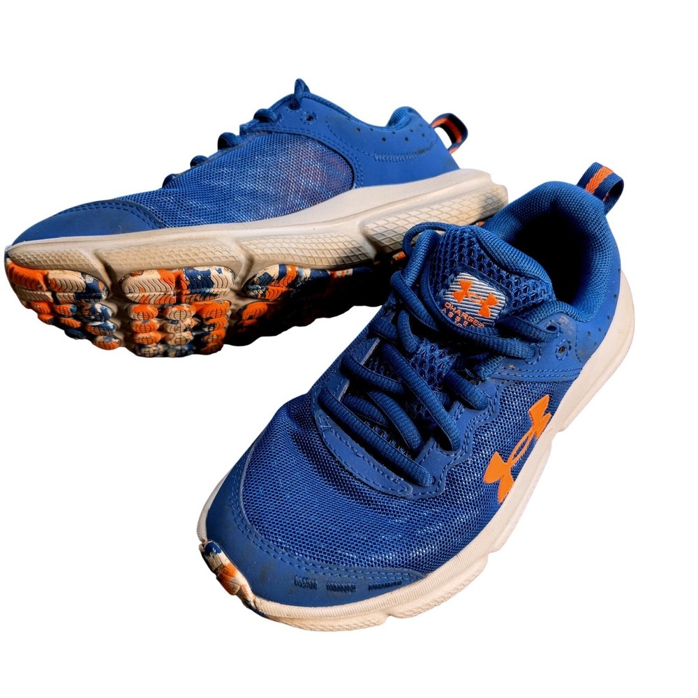 Under Armour Kids Charged Assert 10 Blue Orange Running Shoes 3026182-401 3.5Y