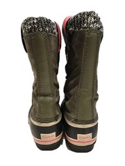 SOREL WATERPROOF BOOTS REMOVABLE INSERTS LEATHER OLIVE GREEN PINK Size 4 Youth