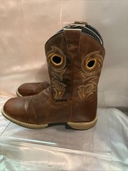 DAN POST Cowboy Buckaroo Square Toe Boots Size Youth 3.5 D Brown Leather Western