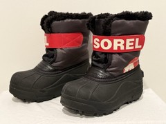 Sorel Snow Commander Boots – Black, Red & White w/Faux Fur Trim – Toddler 10 US