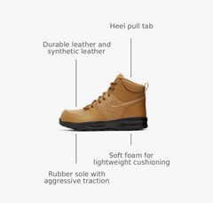 Nike Manoa Leather Boots (GS) Wheat/Black BQ5372-700 Unisex Youth Size 5.5Y