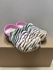 Little Kids Crocs Zebra Striped White / Pink Glitter Classic Clogs Size C 11