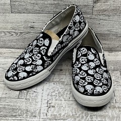 Converse One Star Youth Slip On Black White Skulls Sneakers Size 3.5