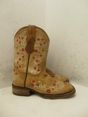 Quincy Boots Kids Brown Leather Embroidered Cowboy Boots Size 26 MEX