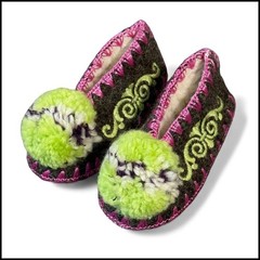 Karagiannis Handmade Traditional Greek Wool Slipper Baby Purple Green UK 3 Gift