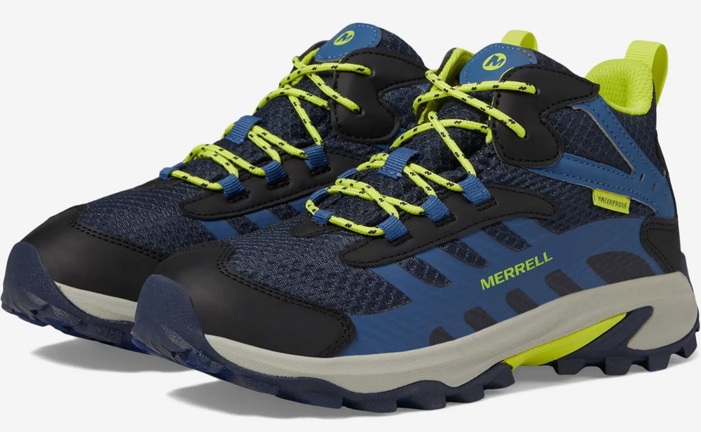 Merrell Moab Speed 2 Mid Waterproof Hiking Boots Blue Green Outdoor Kids size 5