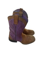 Ariat Trailblazers Cowboy Boots Glitter Purple Brown Leather Suede Size 1 UK 13