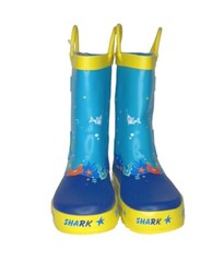 New Under The Sea Shark Rubber Rain Boots Toddler Sz 10.5 Blue Yellow