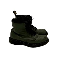 Dr. Martens 1460 J Combat Kids Boots US 2 Olive Green Leather Round Toe Lace Up