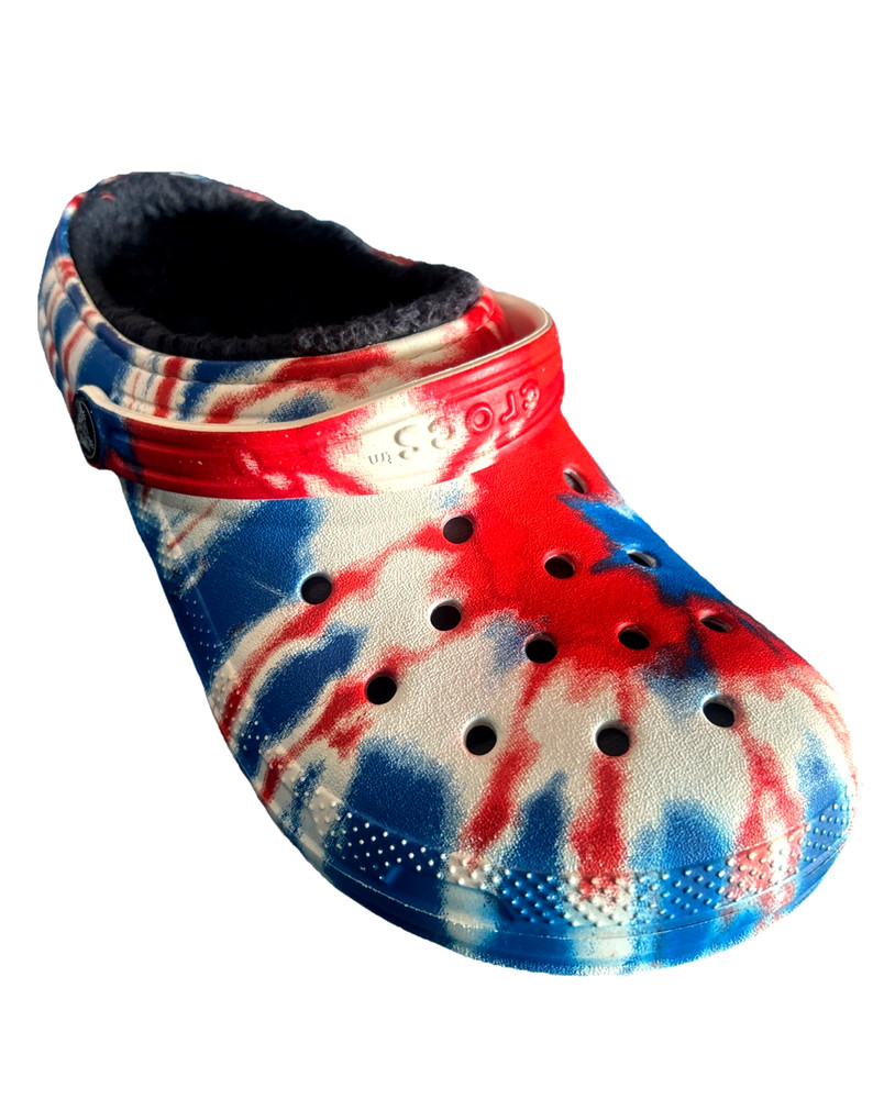 Crocs Classic Junior 6 Clog Tie Dye Lined Red White Blue USA Unisex Patriotic