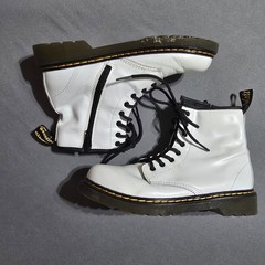Dr. Martens Delaney Boots Kids Size 4 White Leather Side Zip Lace Up Combat