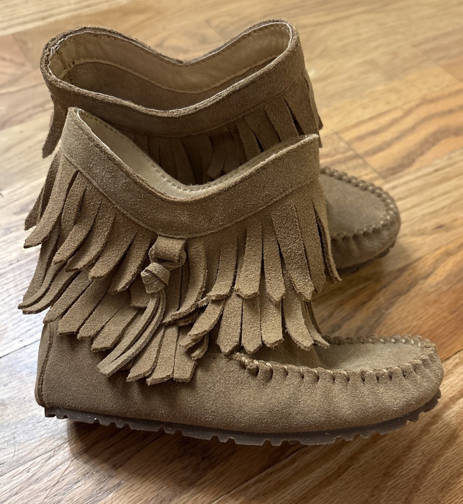 Manitobah Mukluks Kids Size C11 Brown Suede Leather Fringe Boots New