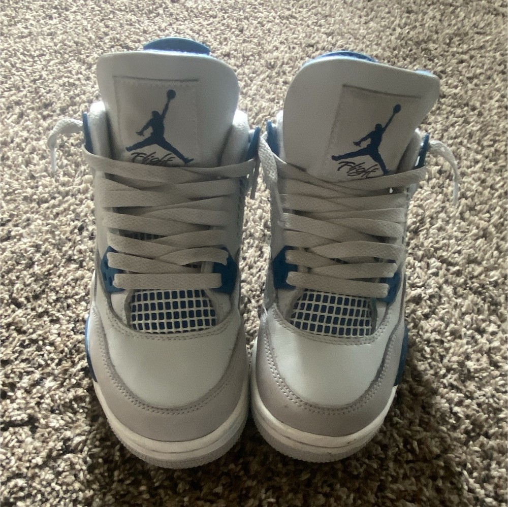 Jordan Air Jordan 4 Retro GS White/Blue Leather Mid Top Sneakers Size 1Y