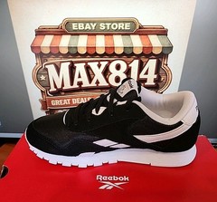 Reebok Classic CL Nylon Junior Kids US 2 Black White Athletic Shoe New in Box