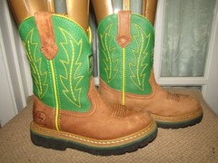 Boys John Deere JD2186 Leather Brown Green Western Boots Cowboy Youth Size 12 M