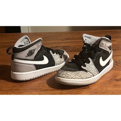 Nike Air Jordan 1 Mid Elephant Print Black White Grey Kids 13C