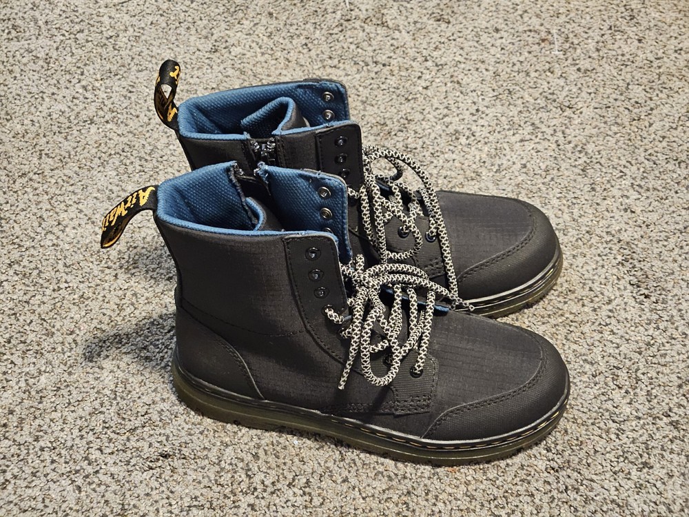 Doc Martens Dr Combs J AW004 Youth Kids Black Combat Boots Sz 3 Canvas Zip Shoes