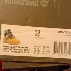 Timberland Premium 6″ Waterproof Boot Kids US 13 Wheat/Blue Nubuck TB0A2MY1231