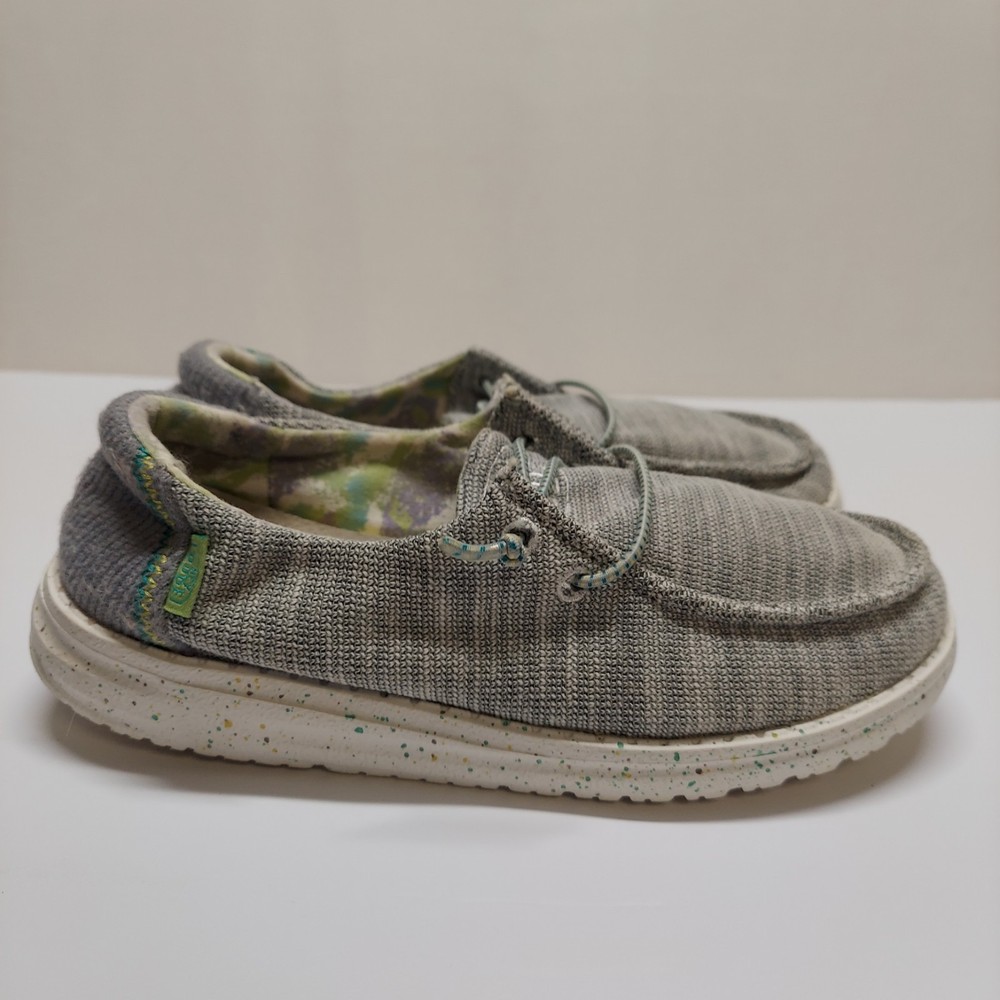 Youth Hey Dude Wendy Grey Stretch Cotton Slip On Loafer Shoes Y3