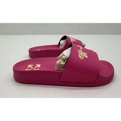 Off White Kids Pool Slider Script Logo Fuchsia Yellow Size 29 NIB #22S