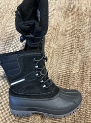 Lands End Winter Duck Boots Youth Size 3 Rubber Black Suede Sherpa Lined