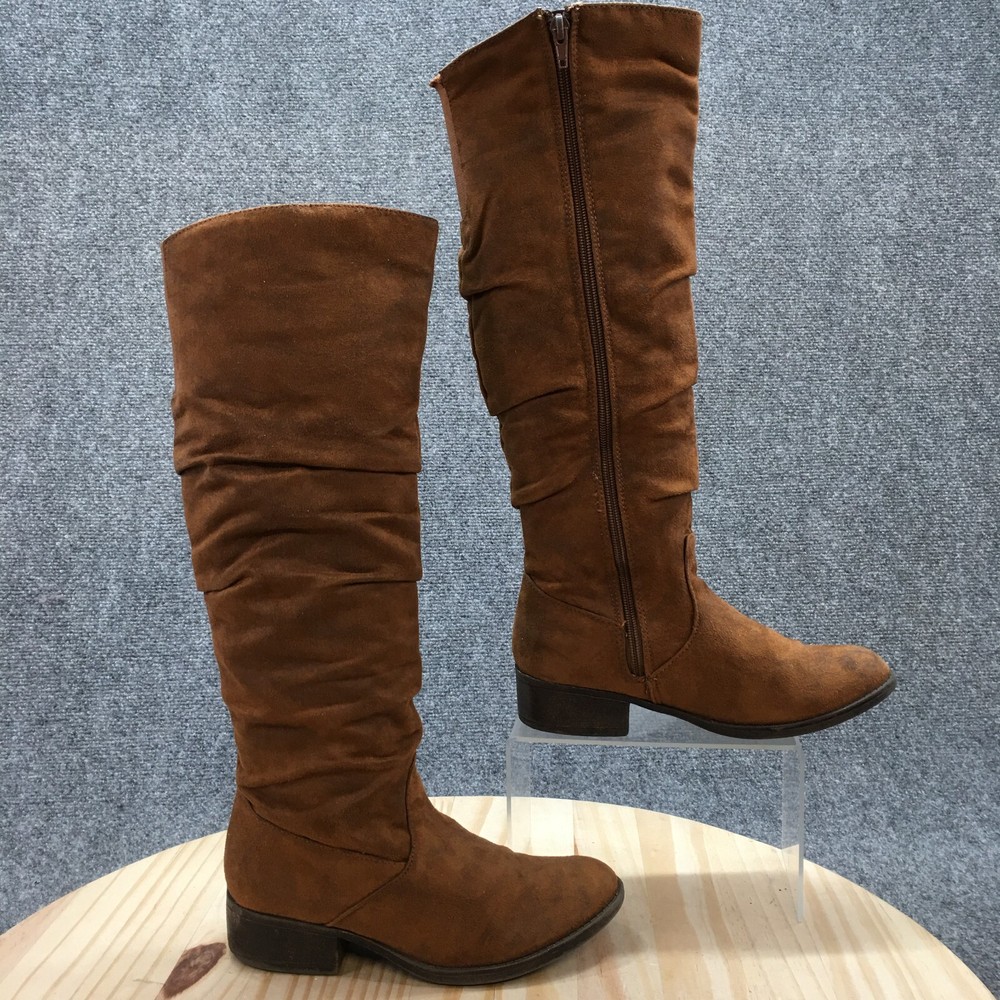 Steve Madden Tall Boots Youth 4Y Brown Knee High Side Zip Casual Faux Suede