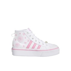 adidas Nizza High Top Platform Lace Up Youth Girls Pink, White Sneakers Casual