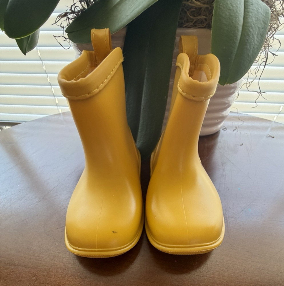 TreeGrandpa Yellow Rubber Pull-On Rain Boots Unisex Kids US 14 Ankle