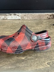 Crocs Classic Lined Plaid Clog Red Black Unisex Kids Slip On US 10