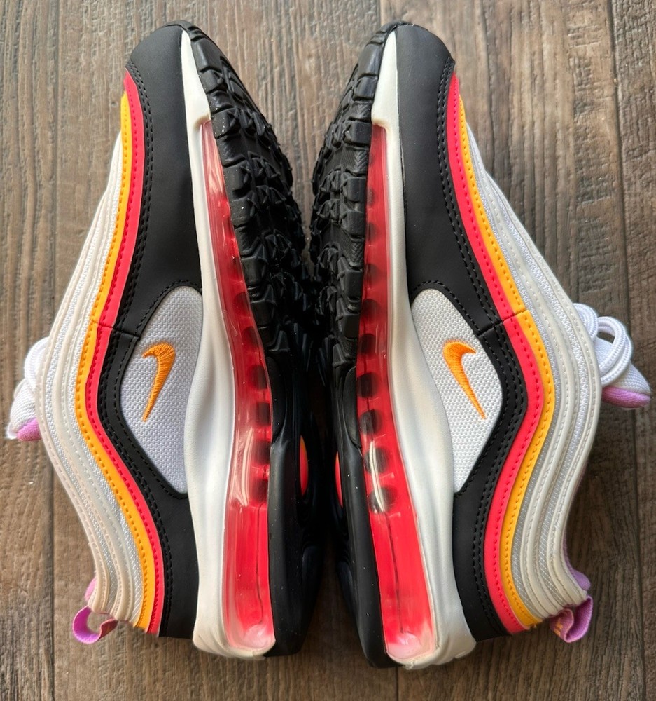 Nike Air Max 97 GS Size 5Y White Pink Orange Black Running Shoes Youth Women