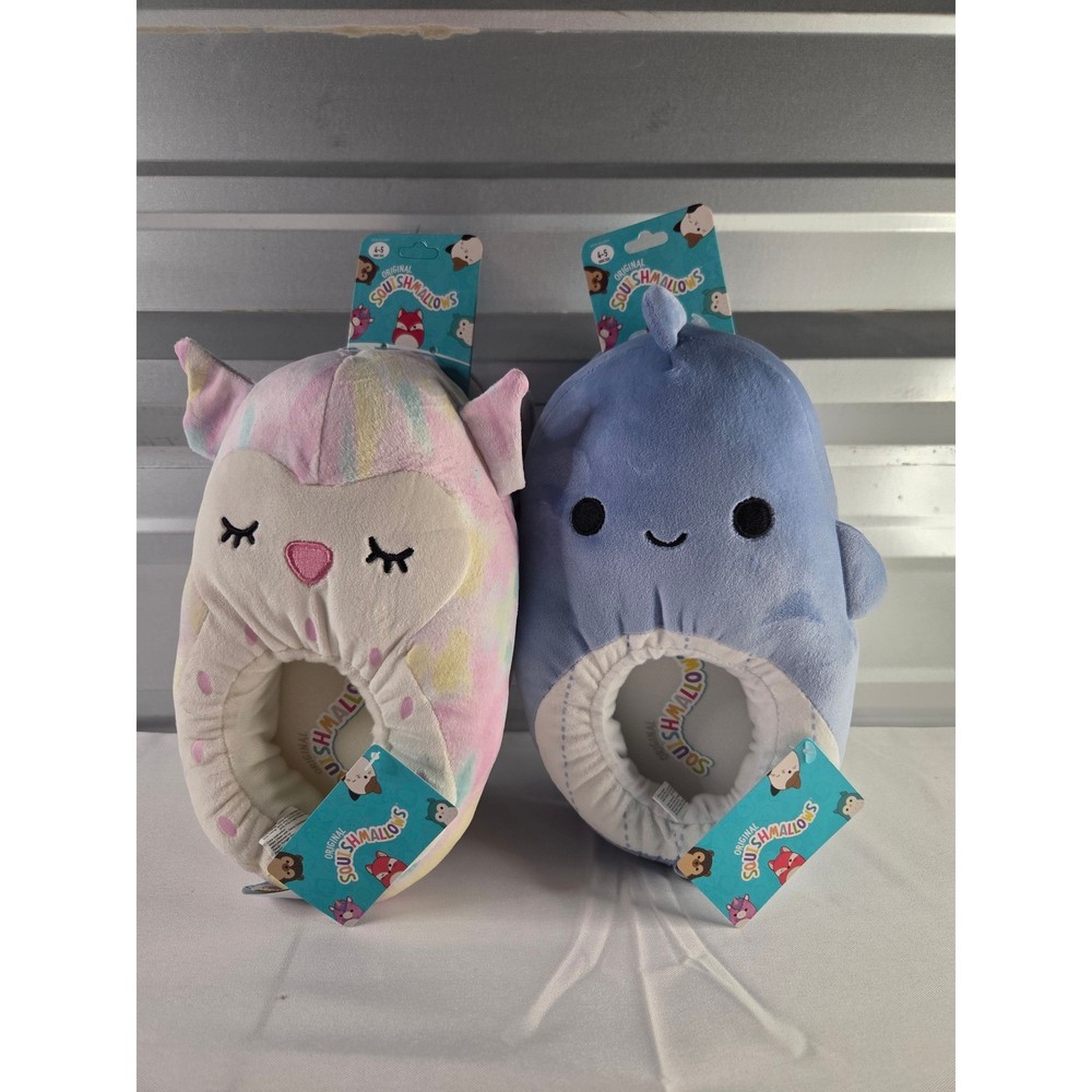 NWT Bundle Squishmallows Kids Slippers Size 4-5 Plush Rainbow & Whale