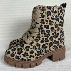 thereabouts TH Blakely Leopard Lace-Up Ankle Combat Boots Side Zipper Kids 12M