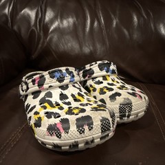 Crocs Classic Clog Kids White Leopard Print Slip On US 12