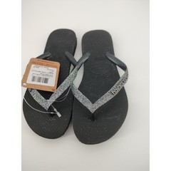 Havaianas Flip Flops Kids Size 2Y Black Dark Metallic Grey New Glitter Sandals