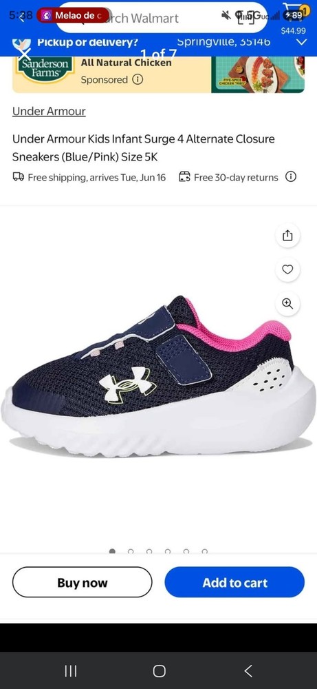 Under Armour UA GINF Surge 4 AC Low Top Mesh Athletic Sneakers Blue/Pink 5K