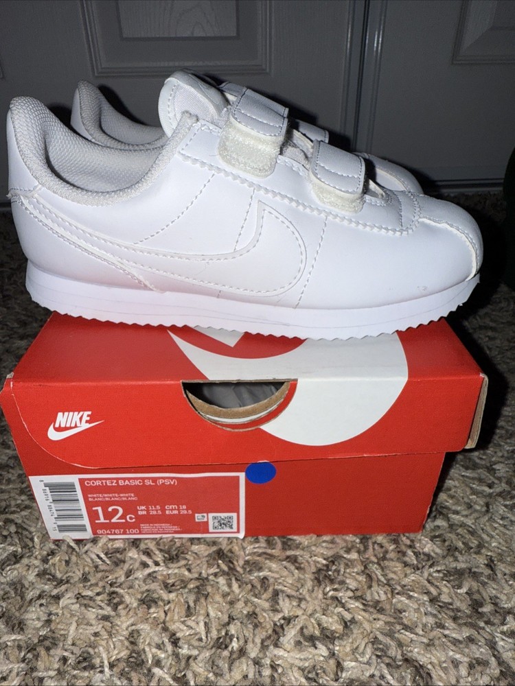 Nike Cortez Basic SL Triple White Athletic Sneakers 904764-100 GS Size