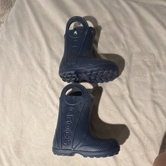 Crocs Kids C9 Blue Mid-Calf Rain Boots Rubber Pull-On Logo Model 12803
