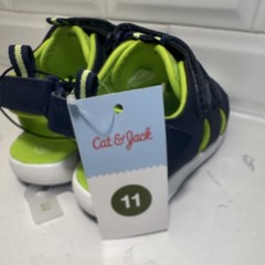 Cat & Jack Navy Green Solid Synthetic Hook & Loop Closed Toe Sandal Kids 11
