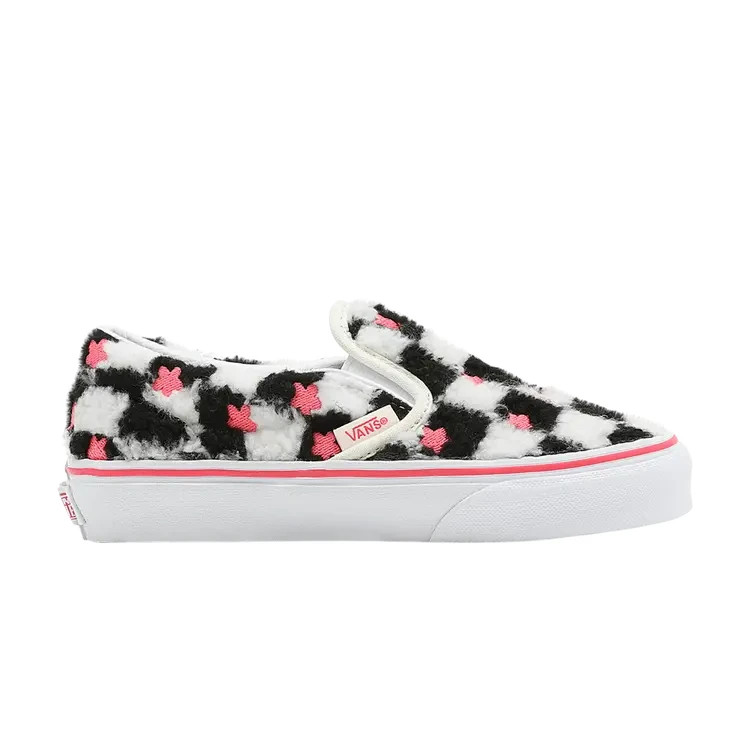 VANS Classic Slip On Sherpa Floral Checkerboard Shoes Junior Size 6.5 NWOB