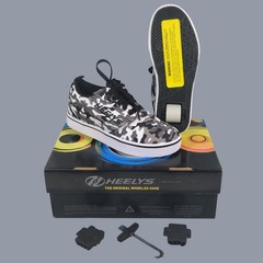 Heelys Wheeled Shoes Youth Size 4 Pro 20 Prints Grey Camo with Tool & Heel Plugs