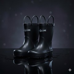Lone Cone Kids Rain Boots Shiny Black Size 4 – Easy‑On Handle, Waterproof