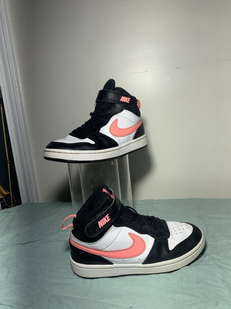 YTH 1 Nike Court Borough Mid 2 sneakers black, white, and sunset pulse colorway
