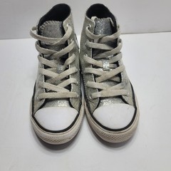 Converse Chuck Taylor All Star High Top Silver Glitter Youth Sneakers A01477C 11