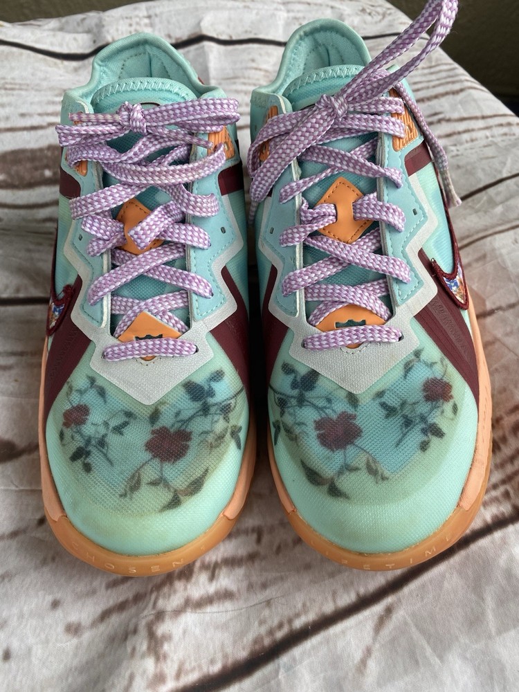 Nike Lebron 18 Low x Mimi Plange Floral Blue Sneakers, Size Y6 EUC