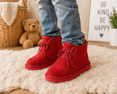 UGG Australia Red Suede Winter Boots Kids Size 1 US / EU 32.5 Sheepskin Lined Co